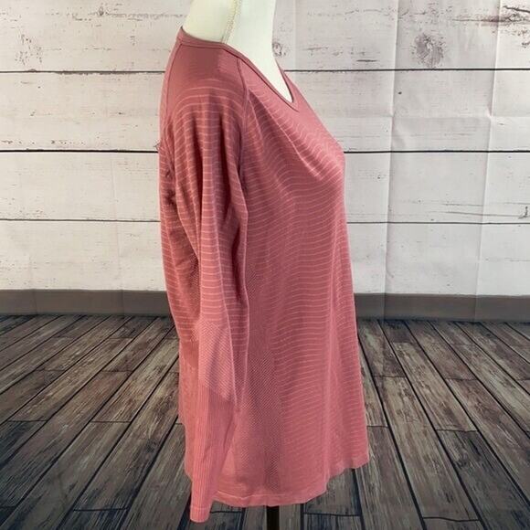 Zyia Tee Shirt Top Womens XL Pink Poppy Chevron Active Long Sleeve Compression - Picture 6 of 9